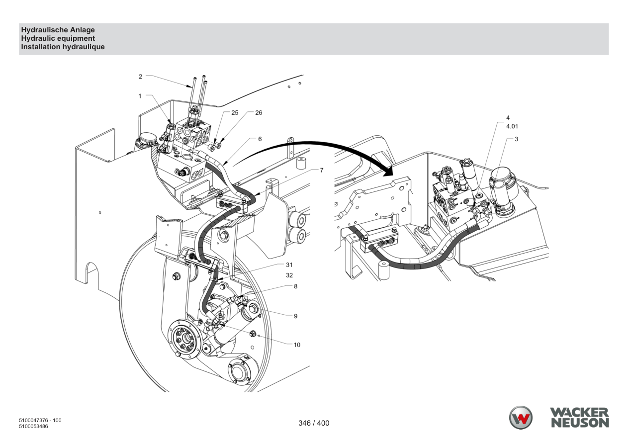 Wacker Neuson RD24-100 Roller Hydraulic system parts diagram