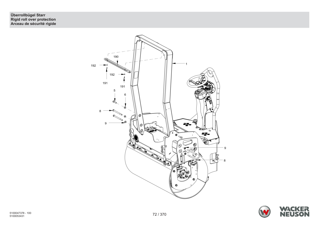 Wacker Neuson RD24-100 Roller Rigid roll over protection parts diagram