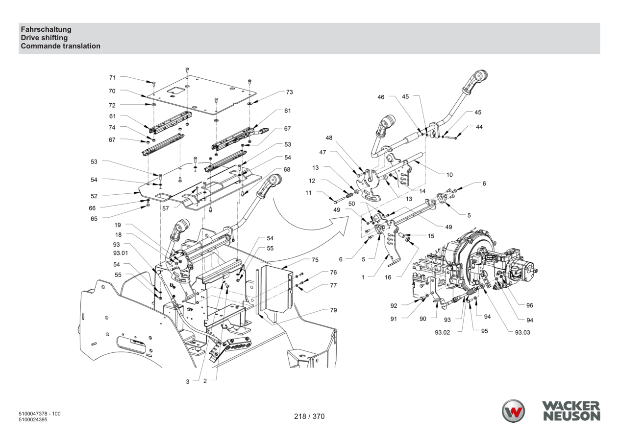 Wacker Neuson RD24-100 Roller Drive shifting parts diagram