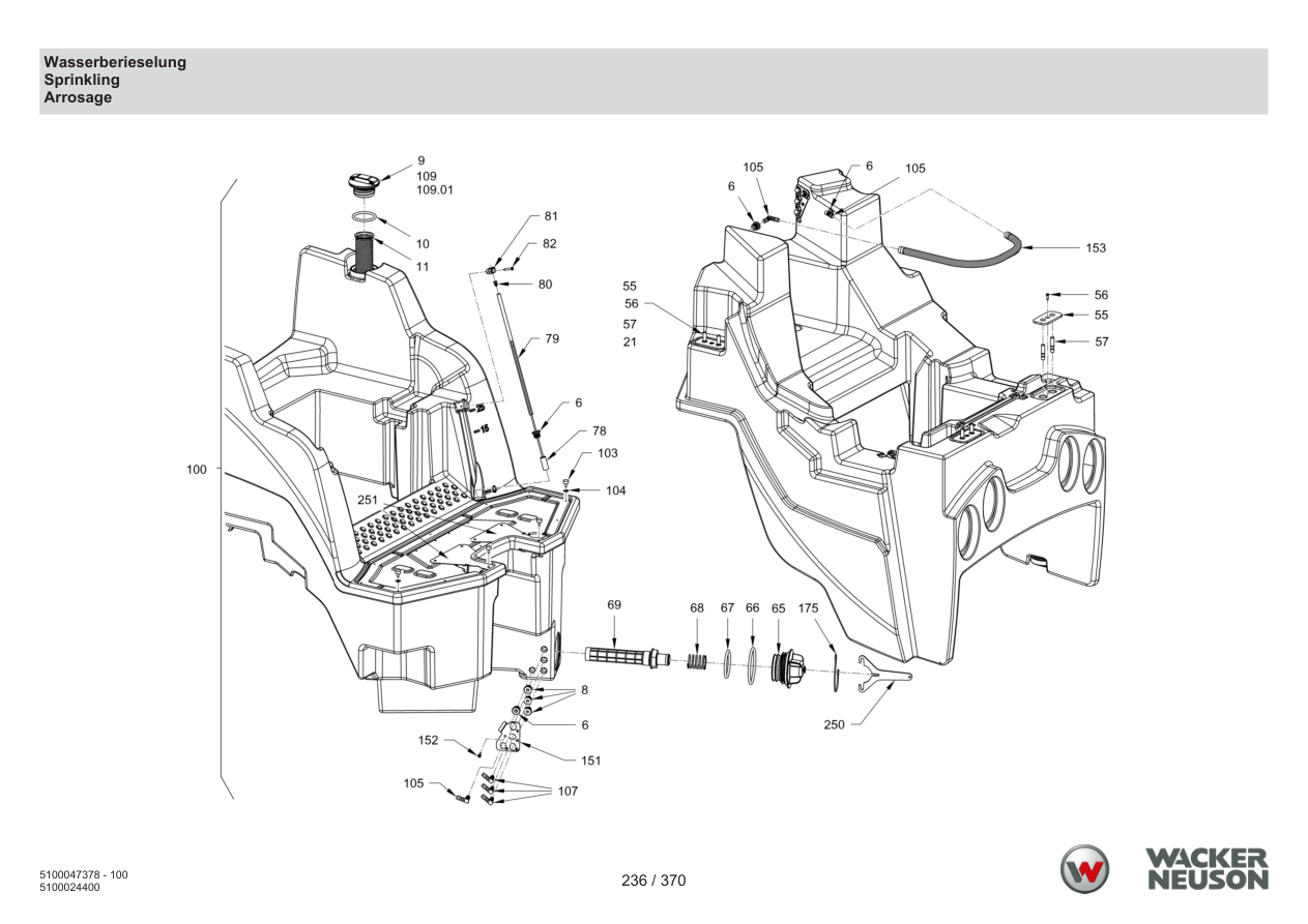 Wacker Neuson RD24-100 Roller Water sprinkler parts diagram