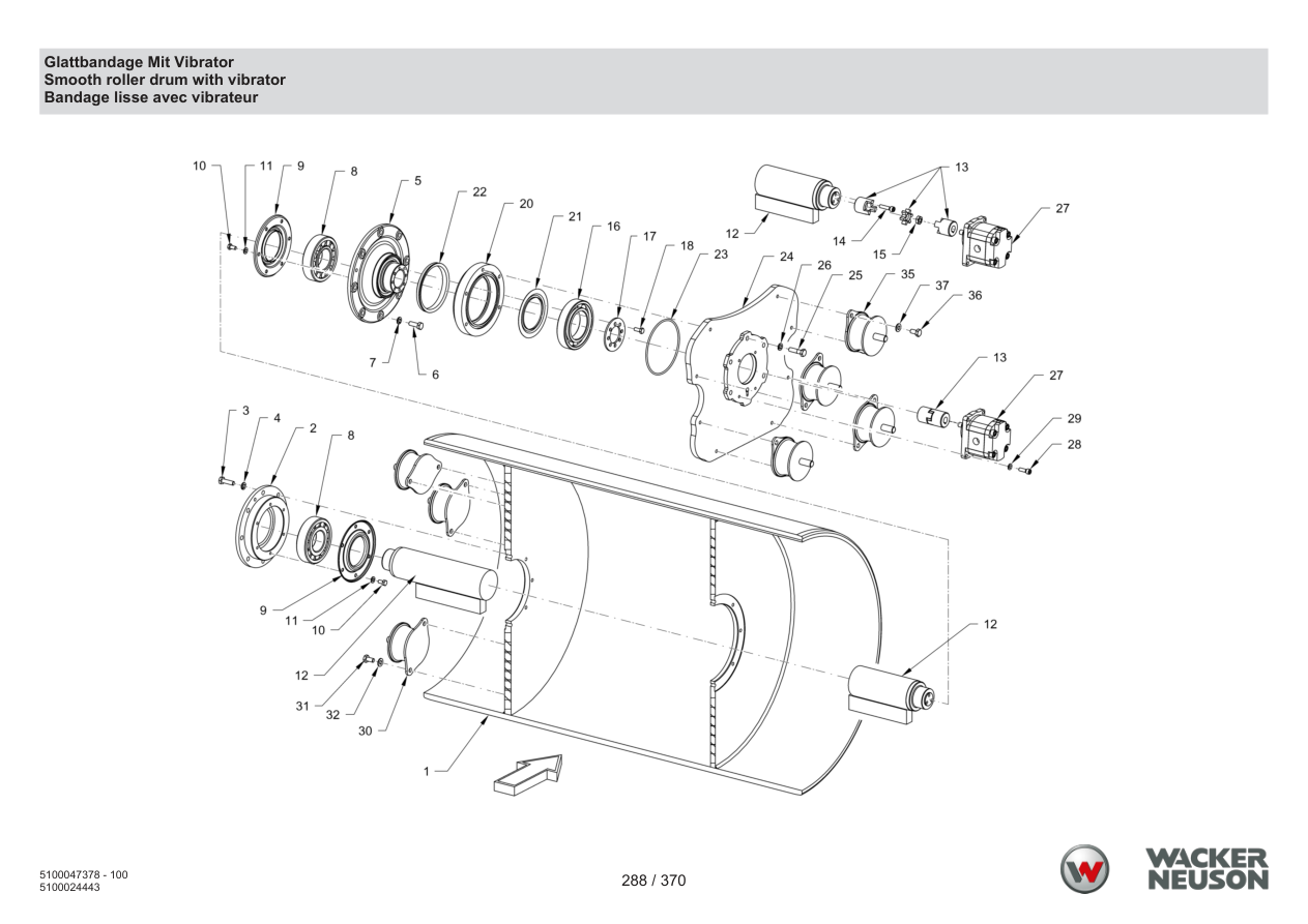 Wacker Neuson RD24-100 Roller Smooth drum with vibrator parts diagram