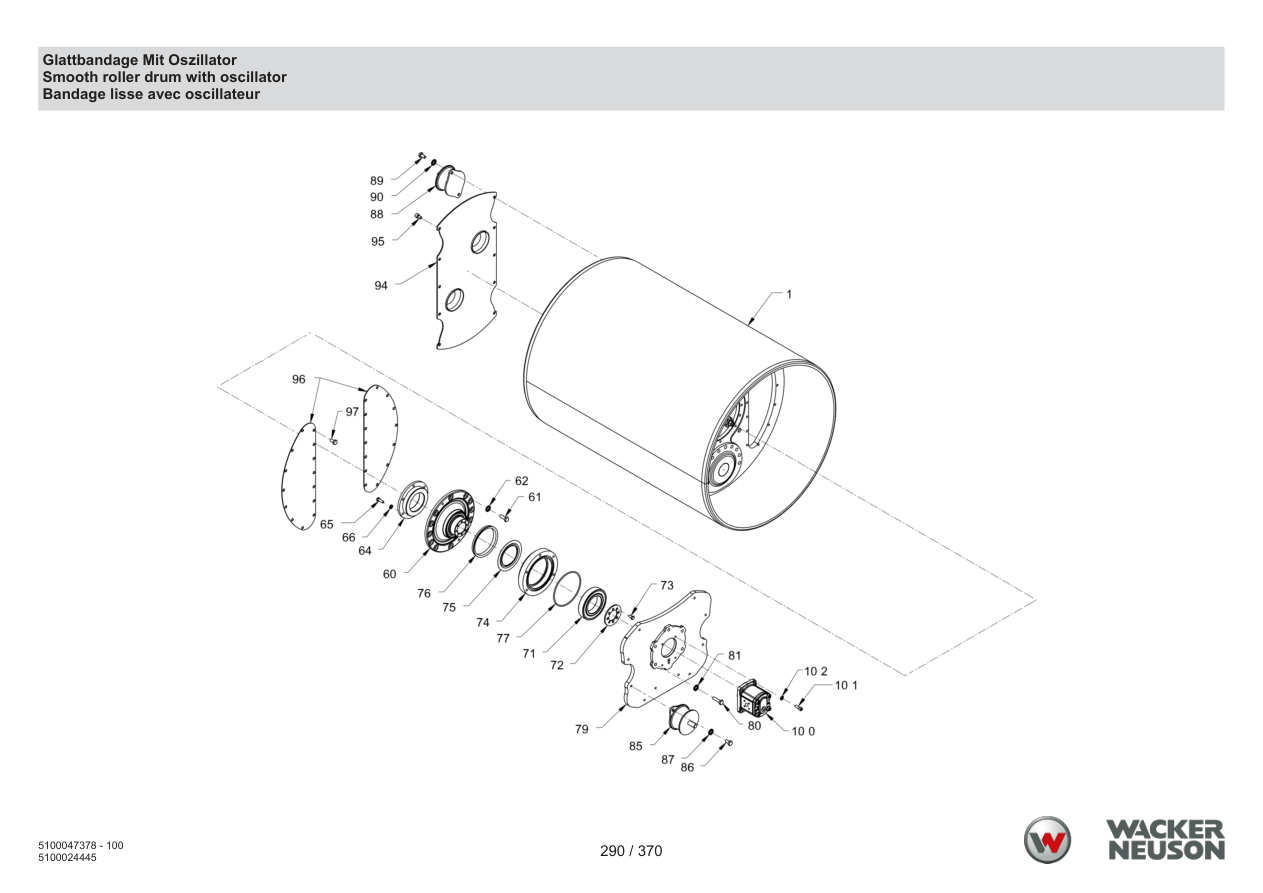 Wacker Neuson RD24-100 Roller Smooth drum with oscillator parts diagram