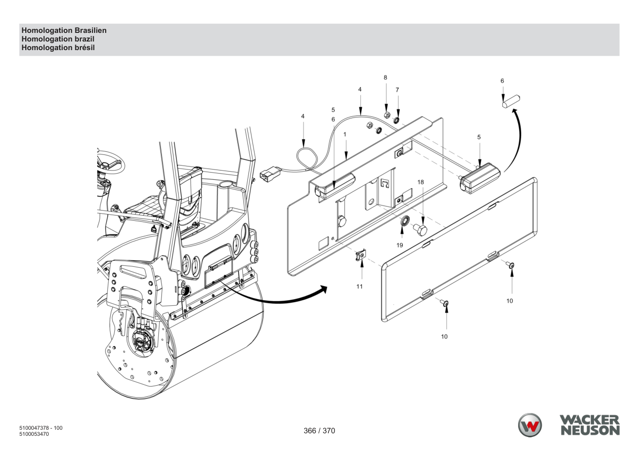 Wacker Neuson RD24-100 Roller Homologation Brazil parts diagram