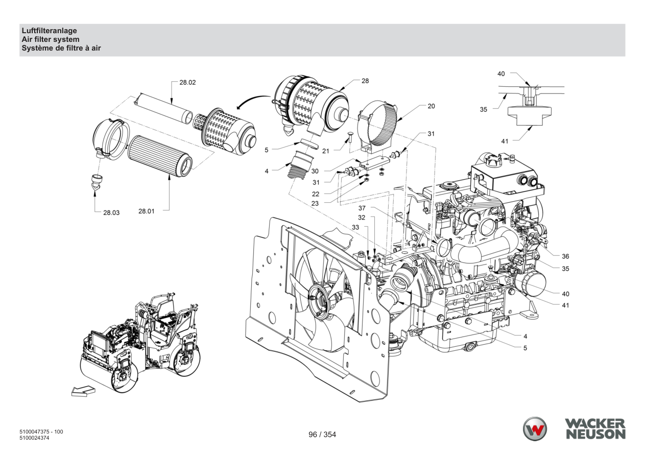Wacker Neuson RD28-120 Roller Air filter system parts diagram