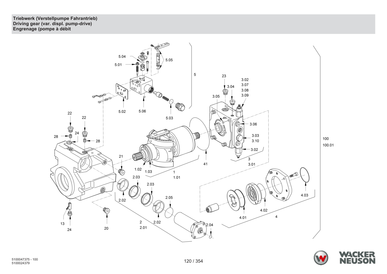 Wacker Neuson RD28-120 Roller Driving gear (var. displ. pump-drive) parts diagram