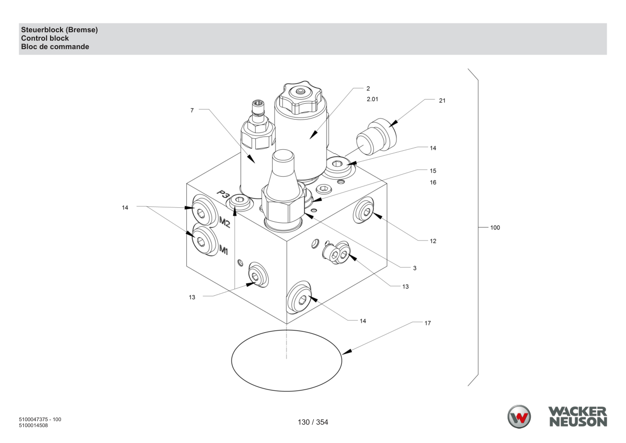 Wacker Neuson RD28-120 Roller Control block (brake) parts diagram