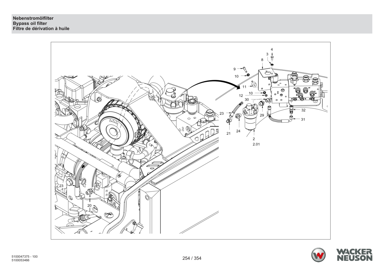 Wacker Neuson RD28-120 Roller Bypass oil filter parts diagram