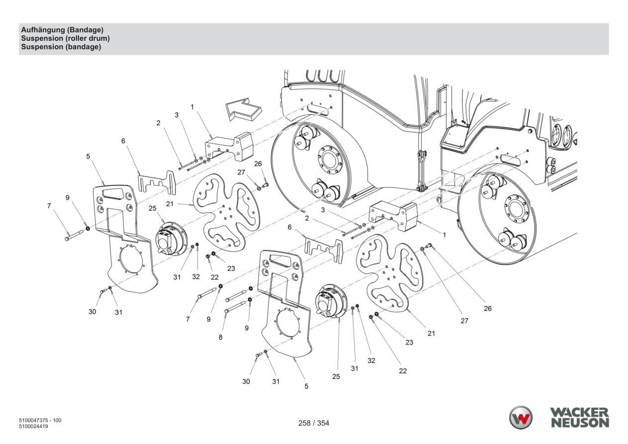 Wacker Neuson RD28-120 Roller Suspension (roller drum) parts diagram