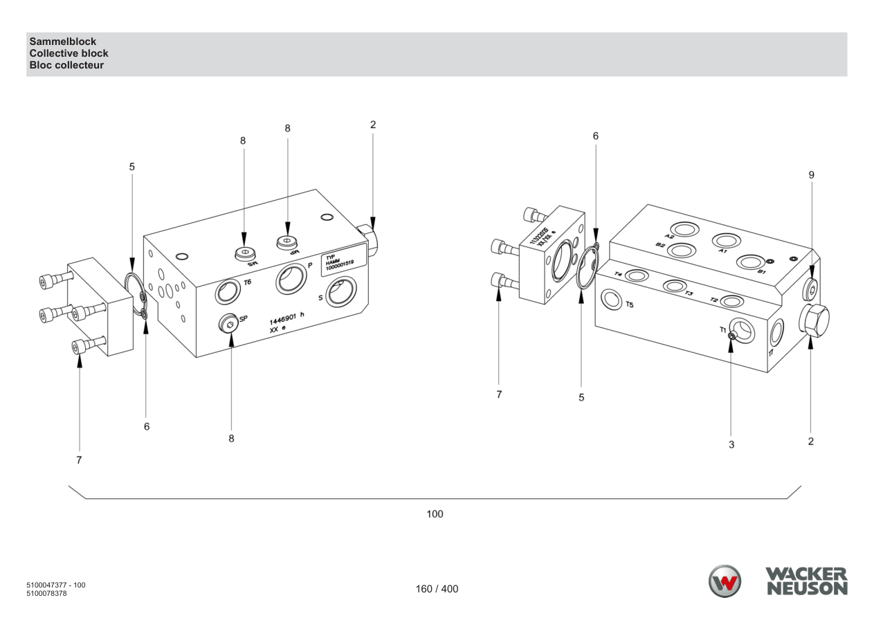 Wacker Neuson RD28-120 Roller Manifold block parts diagram