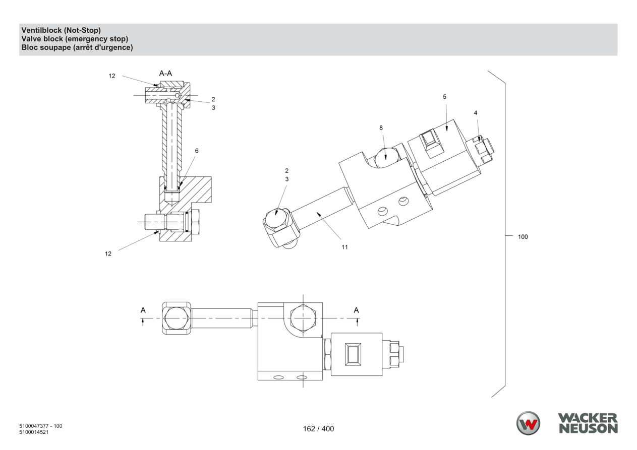 Wacker Neuson RD28-120 Roller Valve block (emergency stop) parts diagram