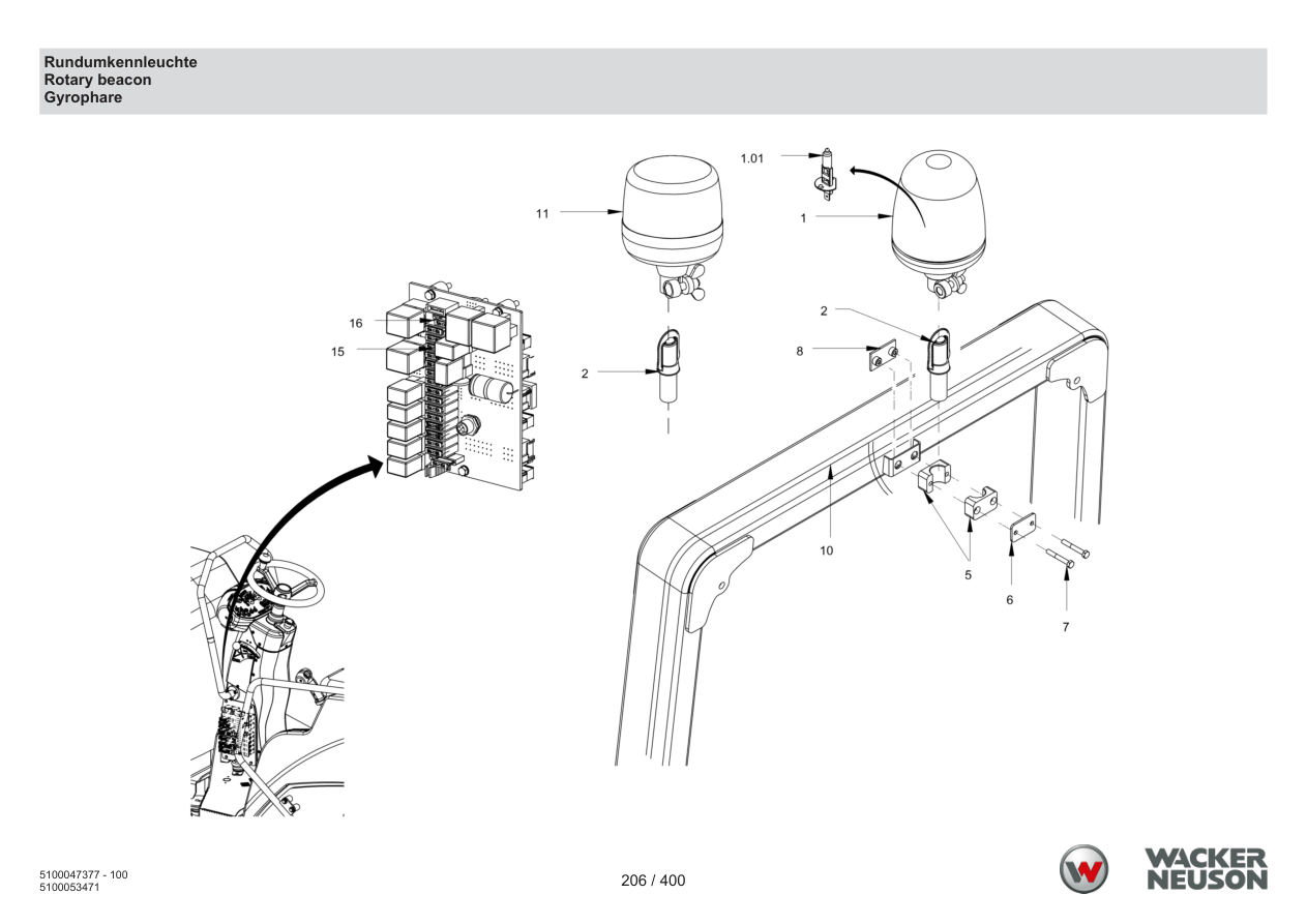 Wacker Neuson RD28-120 Roller Rotating beacon light parts diagram