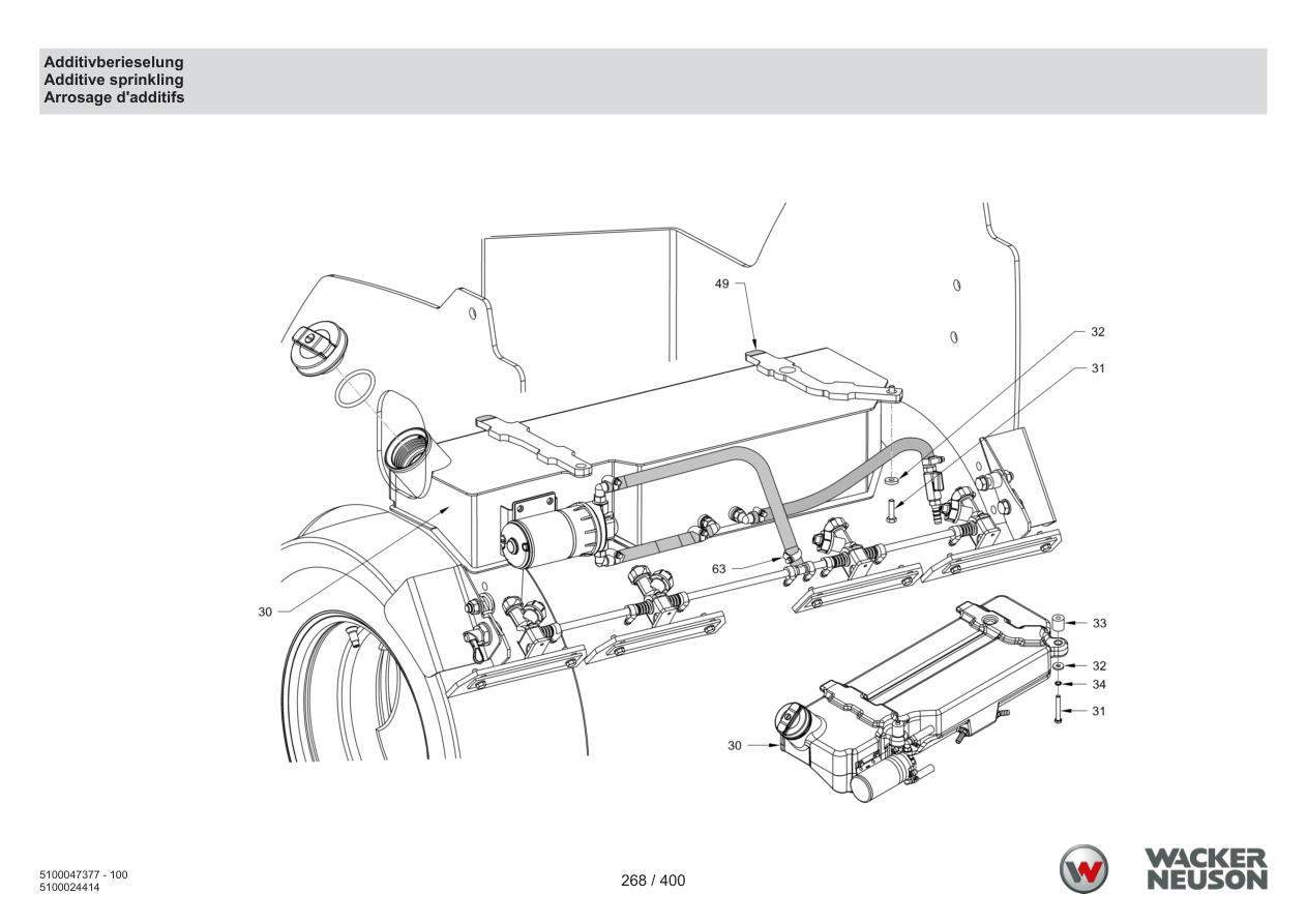 Wacker Neuson RD28-120 Roller Additive sprinkling parts diagram