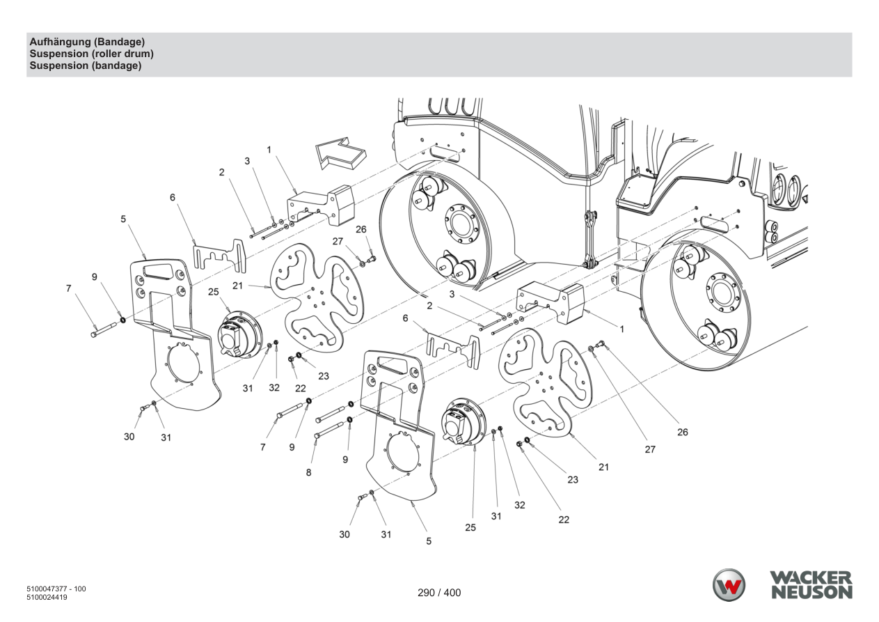 Wacker Neuson RD28-120 Roller Suspension (roller drum) parts diagram