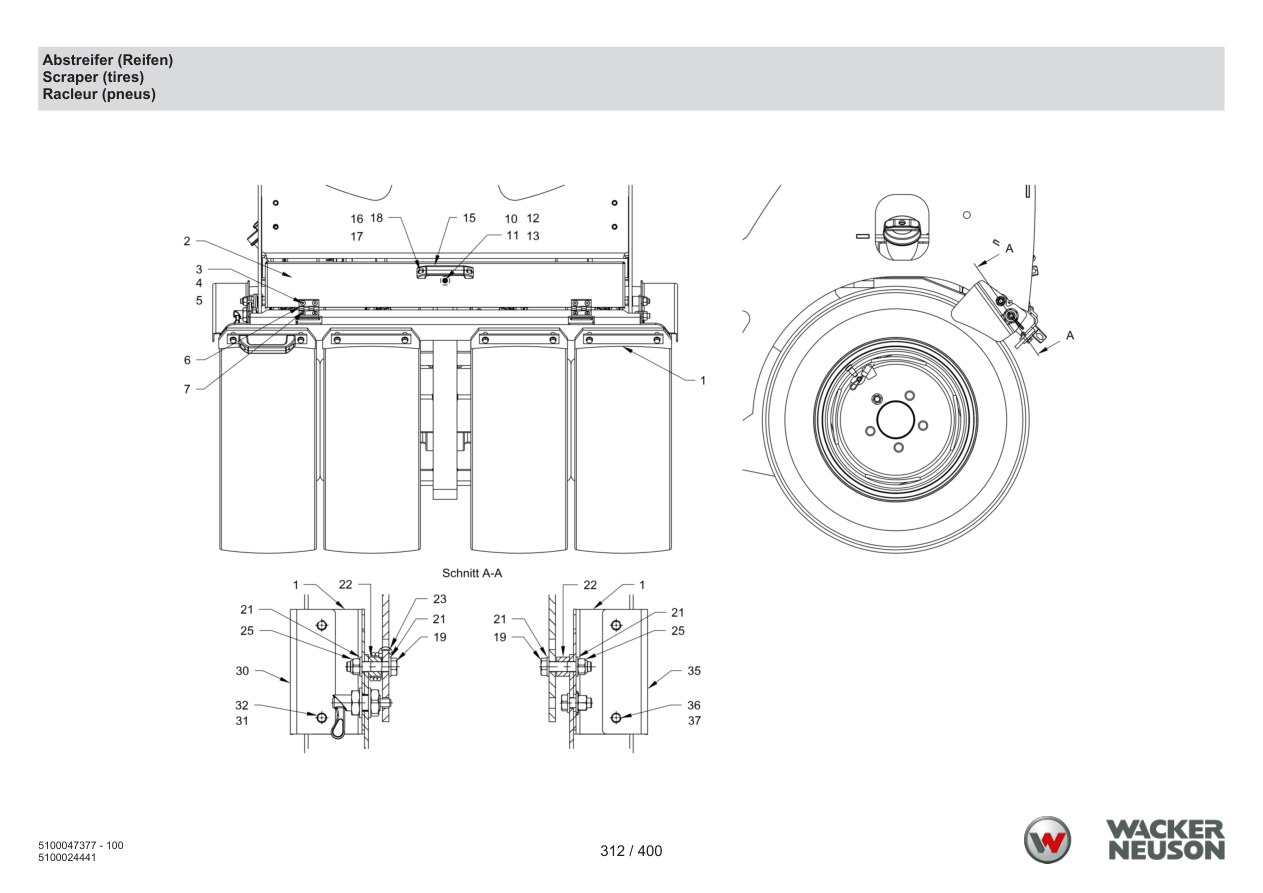 Wacker Neuson RD28-120 Roller Scraper (Tyre) parts diagram