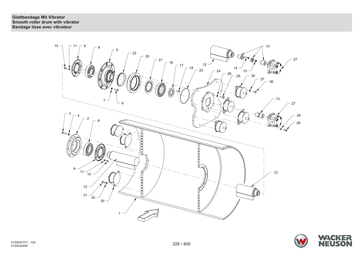 Wacker Neuson RD28-120 Roller Smooth drum with vibrator parts diagram