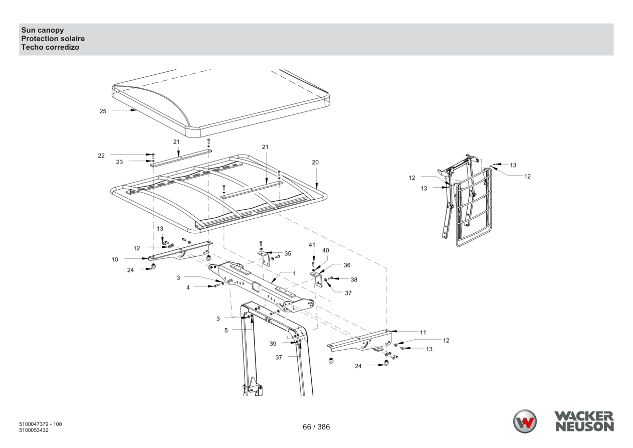 Wacker Neuson RD28-120 Roller Sun canopy parts diagram