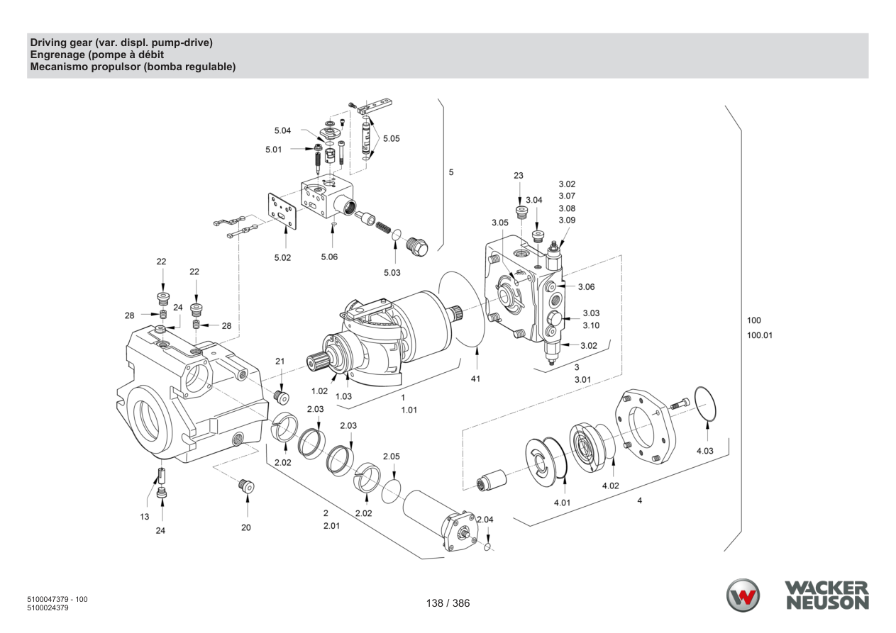 Wacker Neuson RD28-120 Roller Driving gear (var. displ. pump-drive) parts diagram