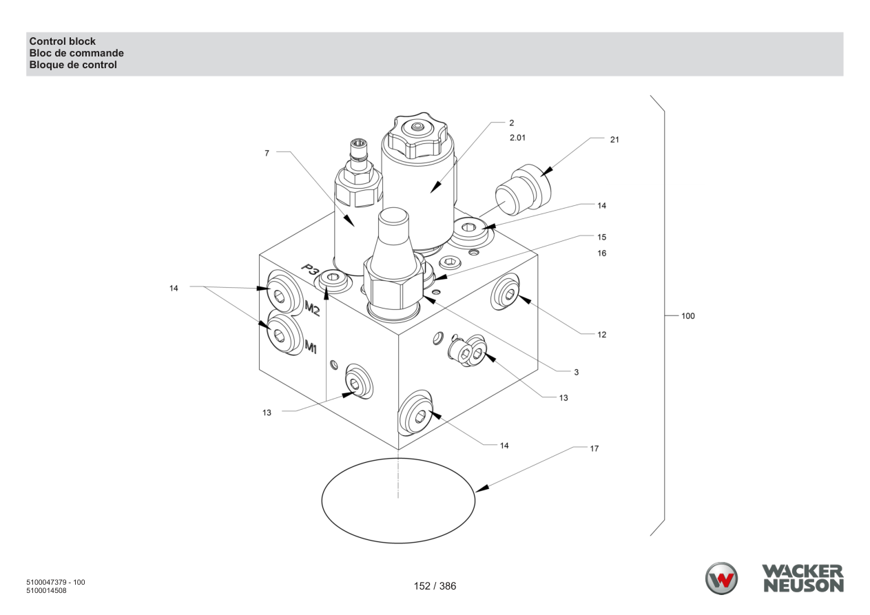 Wacker Neuson RD28-120 Roller Control block parts diagram