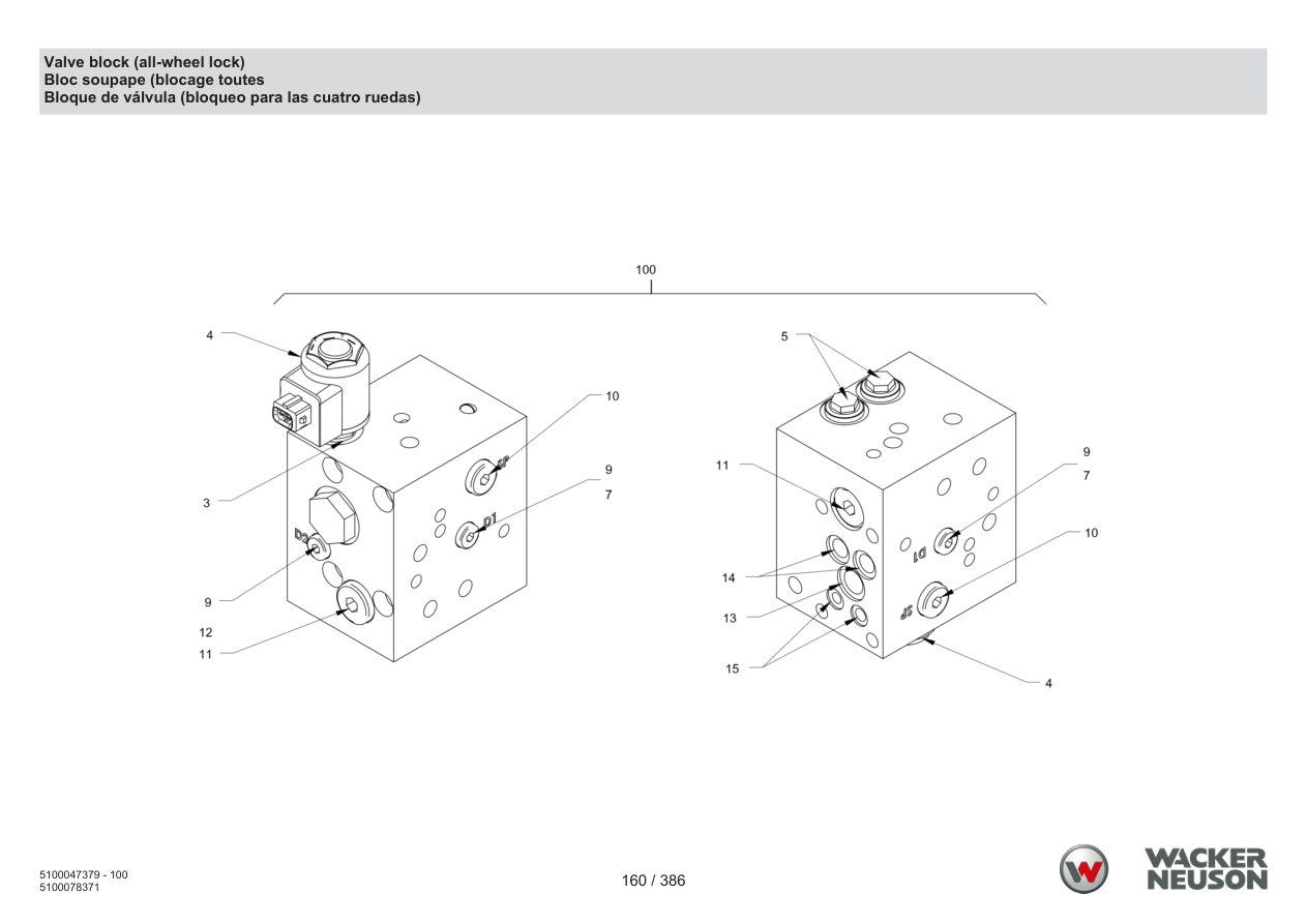 Wacker Neuson RD28-120 Roller Valve block (all-wheel lock) parts diagram