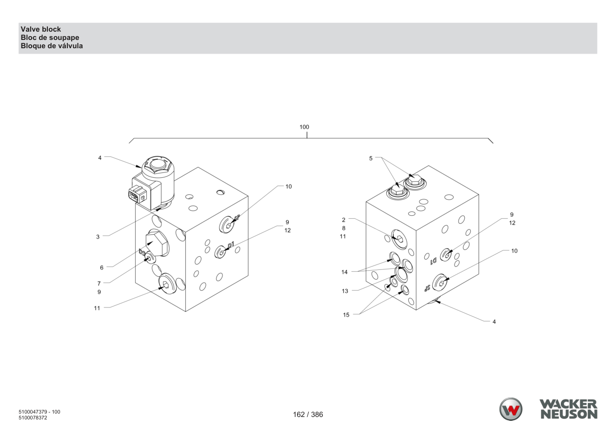 Wacker Neuson RD28-120 Roller Valve block parts diagram