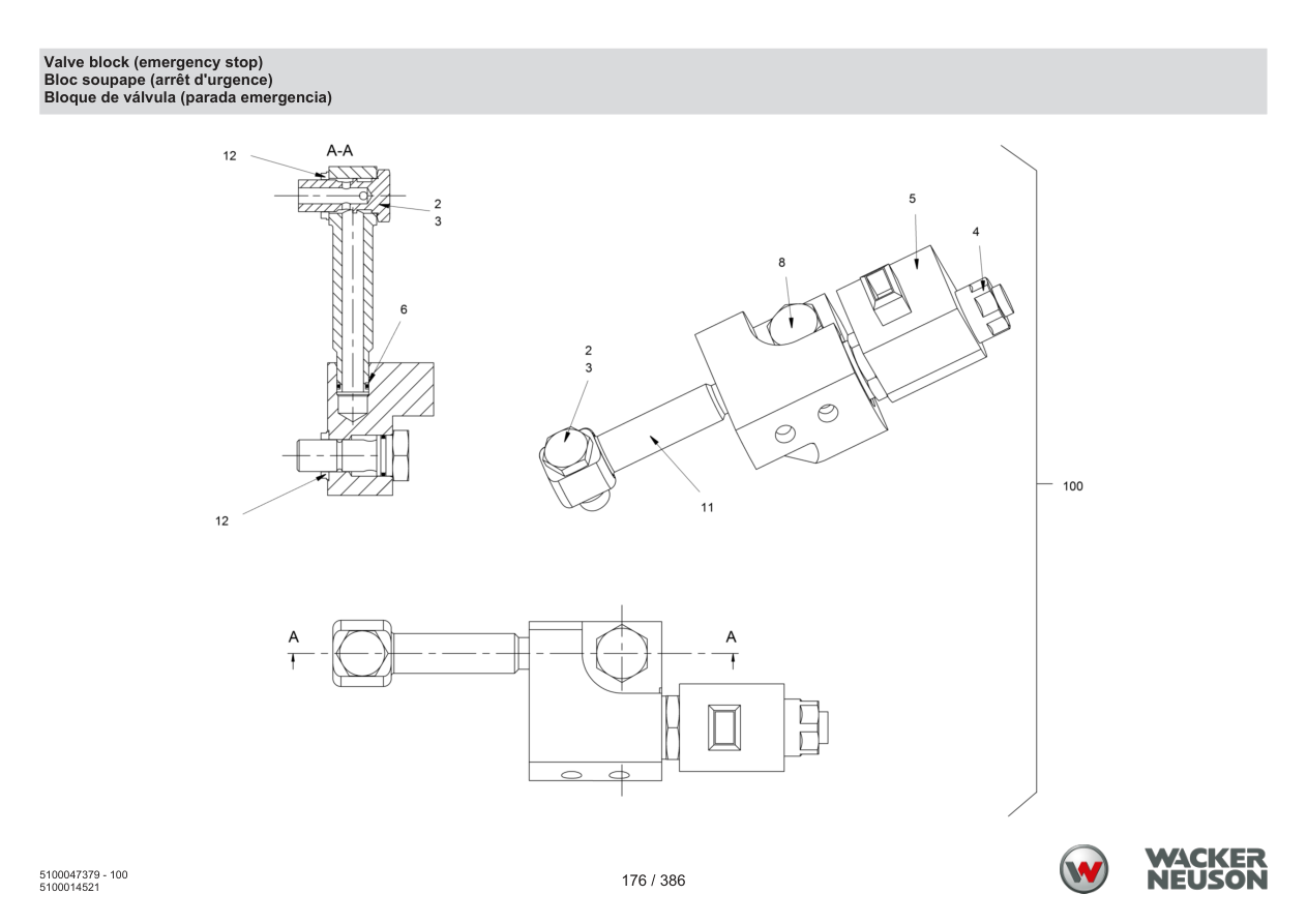 Wacker Neuson RD28-120 Roller Valve block (emergency stop) parts diagram