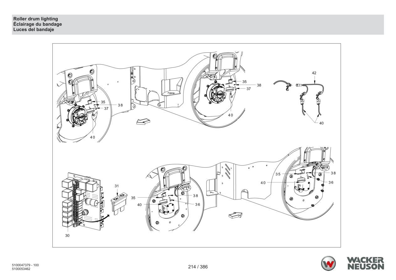 Wacker Neuson RD28-120 Roller Roller drum lighting parts diagram