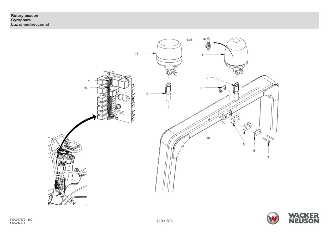 Wacker Neuson RD28-120 Roller Rotary beacon parts diagram