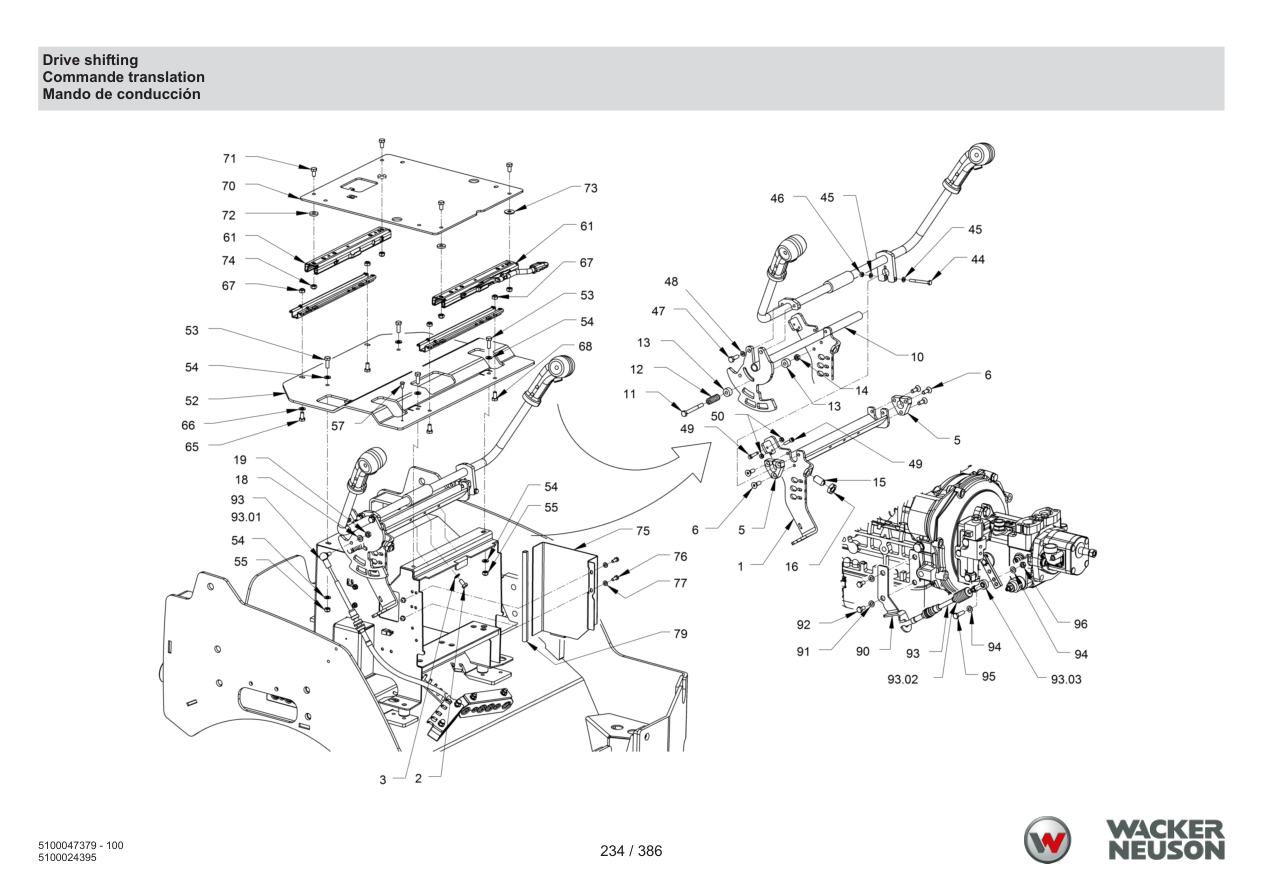 Wacker Neuson RD28-120 Roller Drive shifting parts diagram