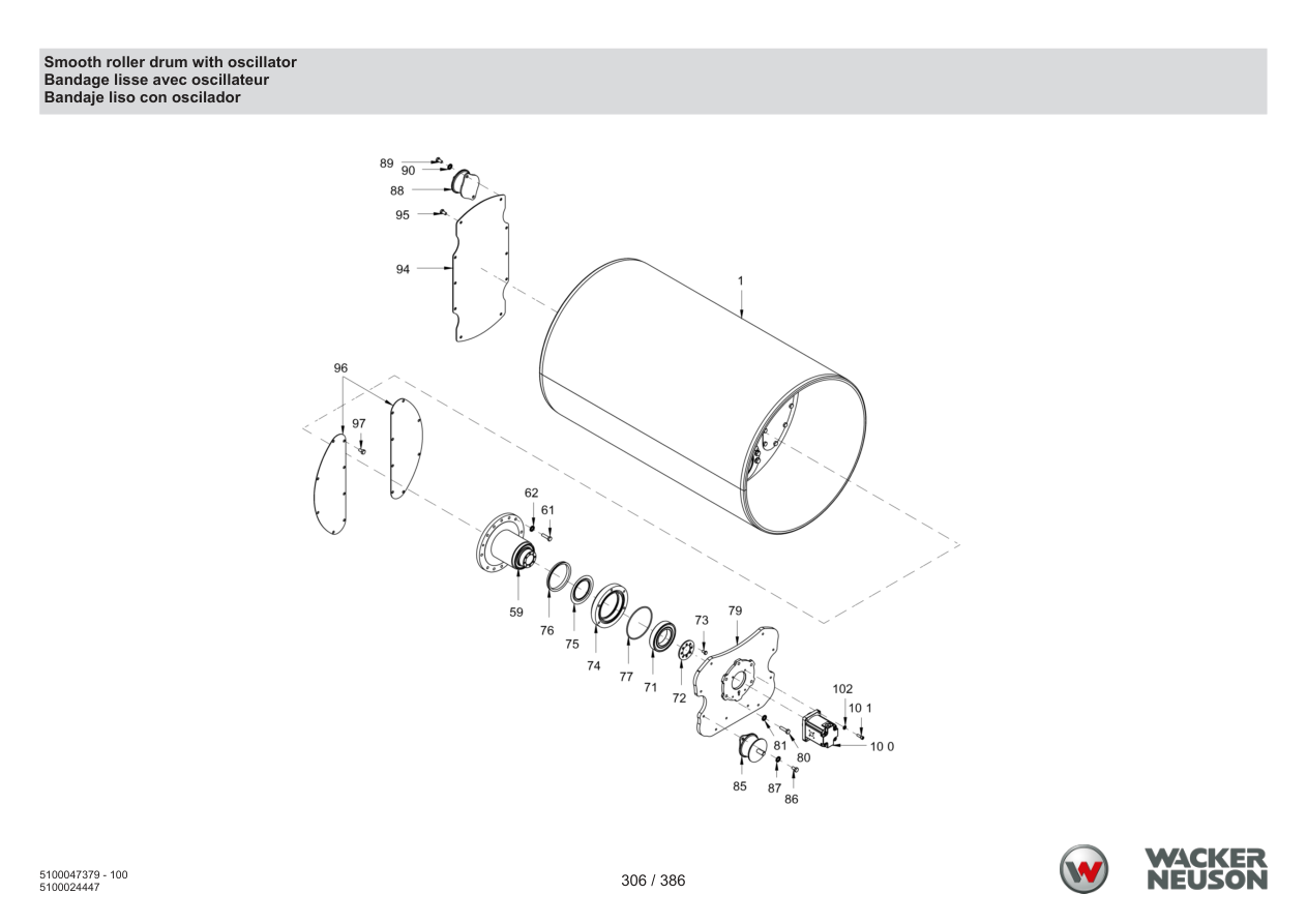 Wacker Neuson RD28-120 Roller Smooth roller drum with oscillator parts diagram