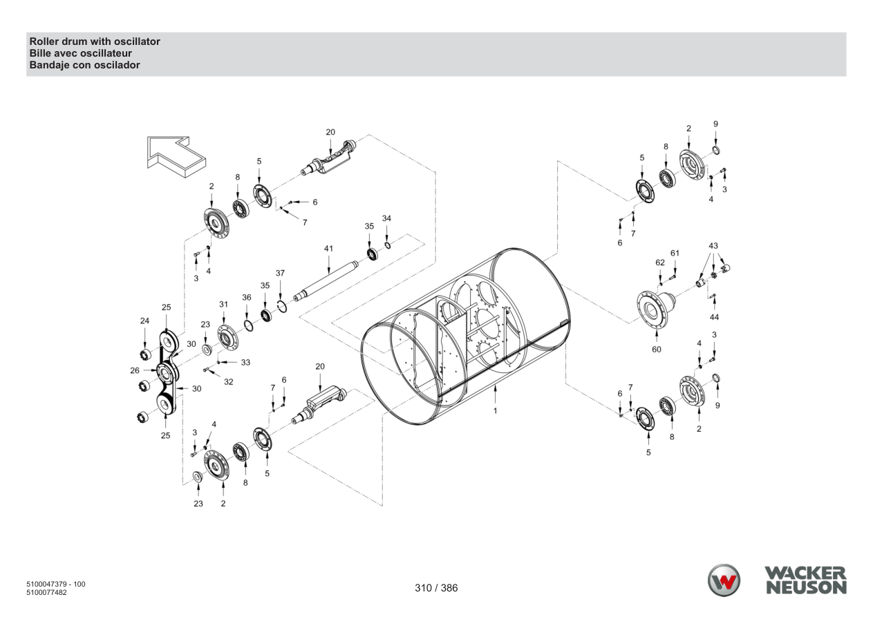 Wacker Neuson RD28-120 Roller Roller drum with oscillator parts diagram