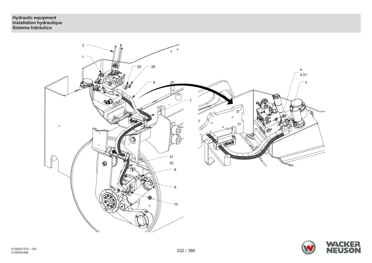 Wacker Neuson RD28-120 Roller Hydraulic equipment parts diagram
