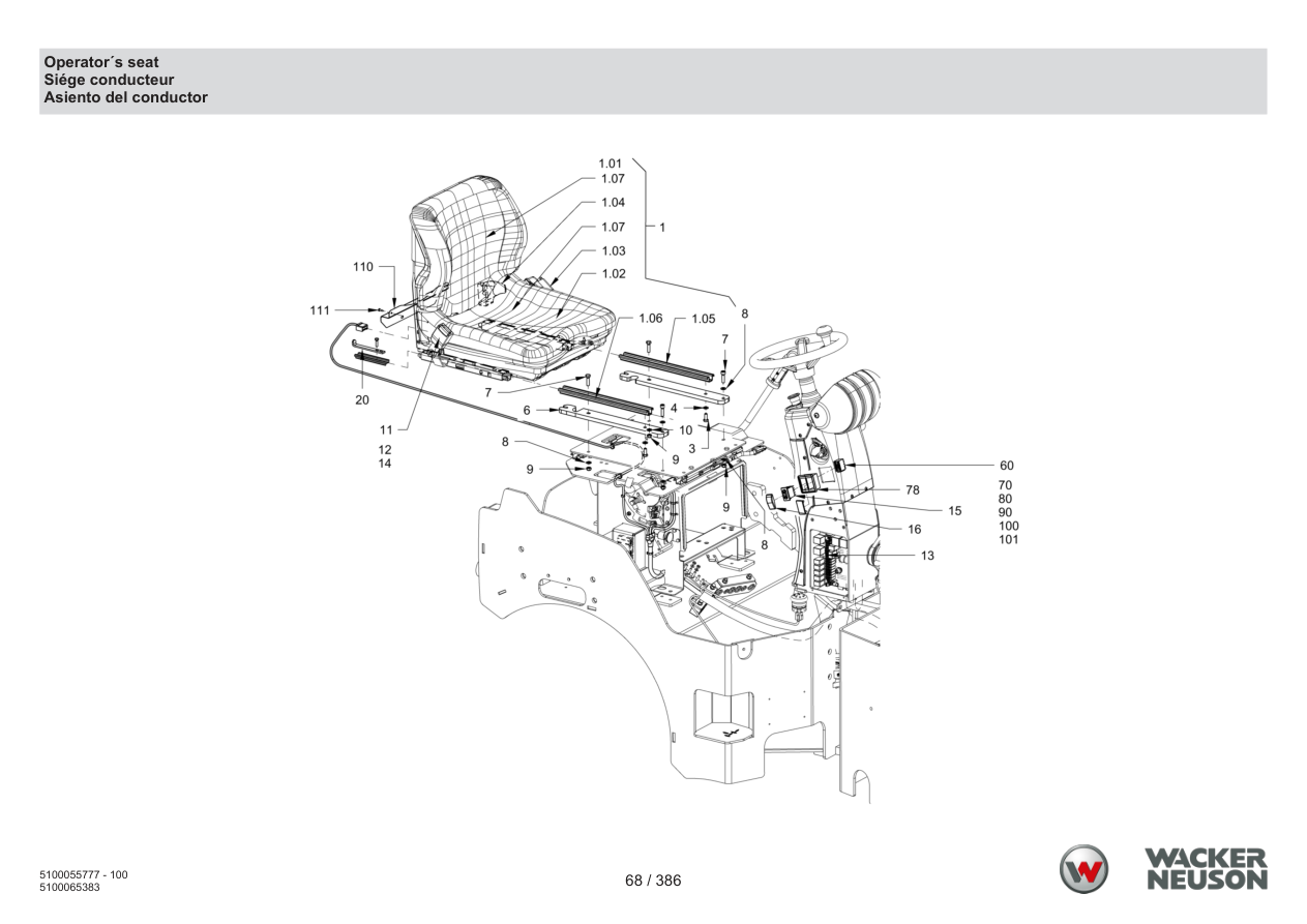 Wacker Neuson RD40-130 Roller Operator´s seat parts diagram