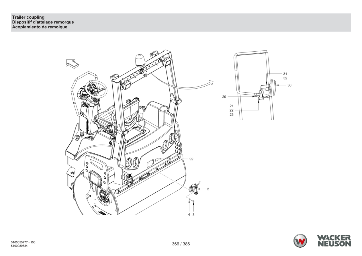 Wacker Neuson RD40-130 Roller Trailer coupling parts diagram