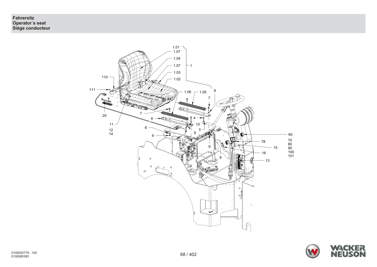 Wacker Neuson RD40-130 Roller Driver seat parts diagram