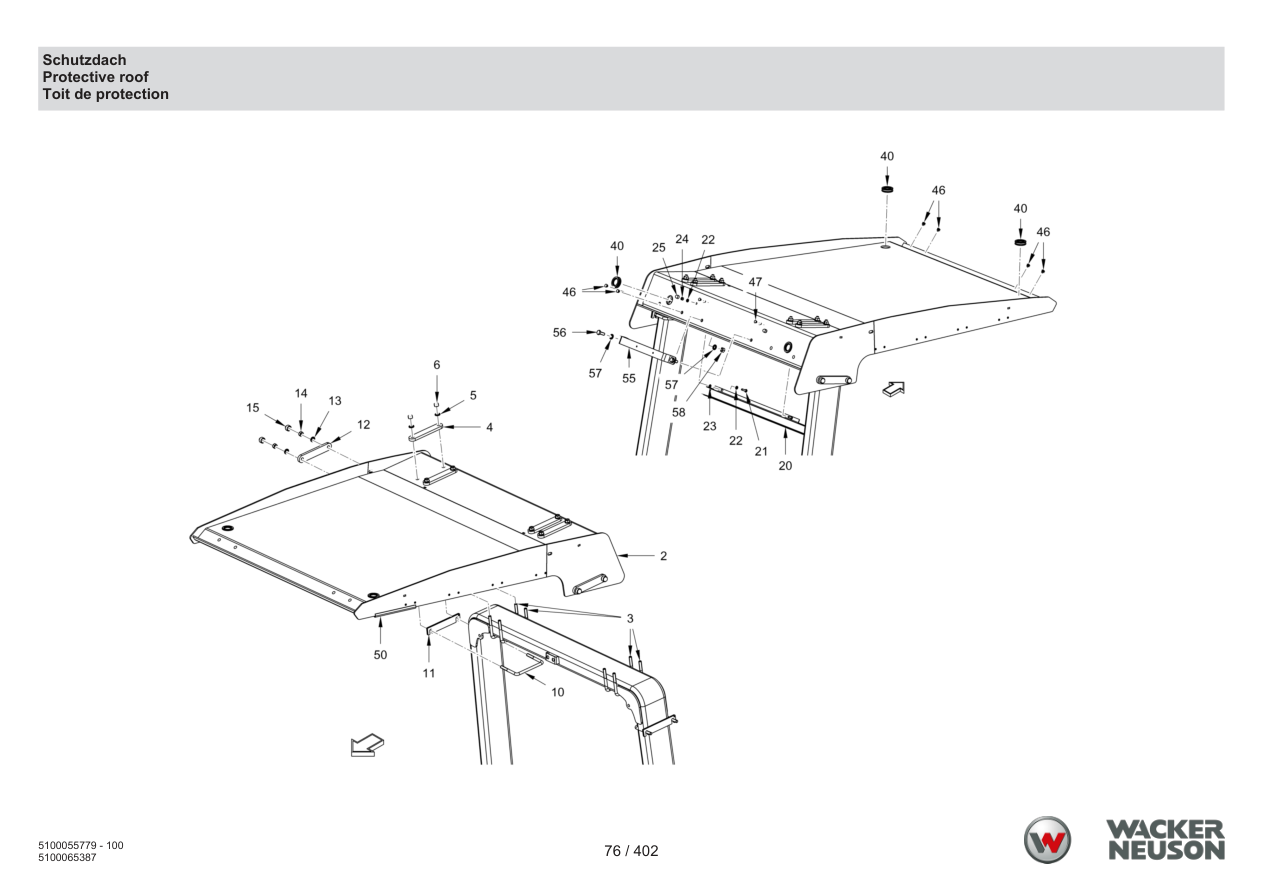 Wacker Neuson RD40-130 Roller Protective roof parts diagram