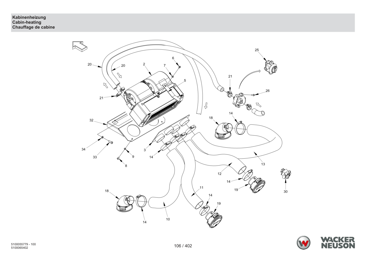 Wacker Neuson RD40-130 Roller Cabin heating parts diagram