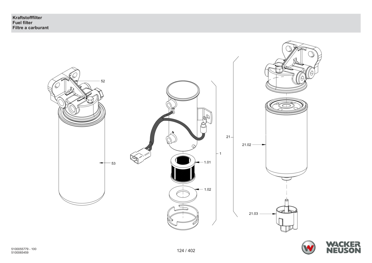 Wacker Neuson RD40-130 Roller Fuel Filter parts diagram