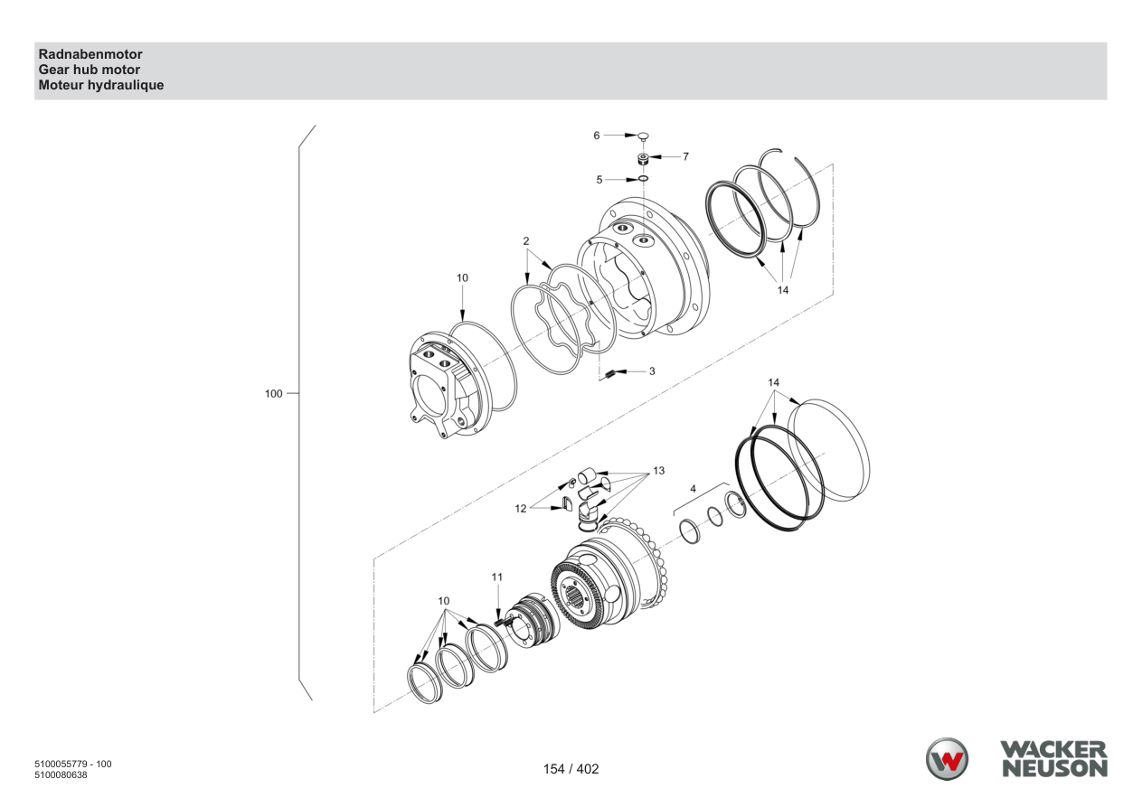Wacker Neuson RD40-130 Roller Wheel hub motor parts diagram