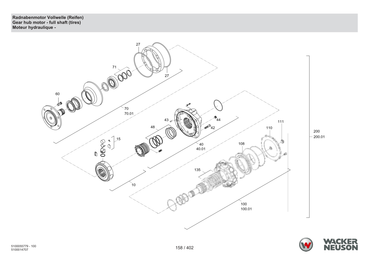 Wacker Neuson RD40-130 Roller Wheel hub motor solid shaft (tires) parts diagram