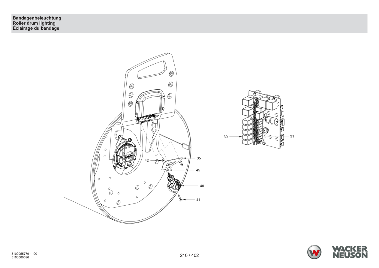 Wacker Neuson RD40-130 Roller Drum lighting parts diagram
