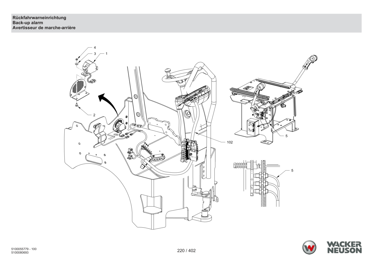 Wacker Neuson RD40-130 Roller Back-up alarm parts diagram
