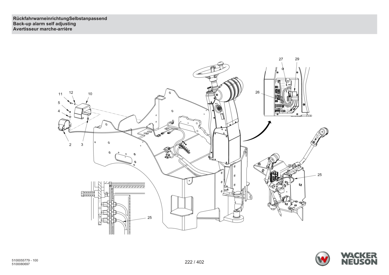 Wacker Neuson RD40-130 Roller Back-up alarm self adjusting parts diagram