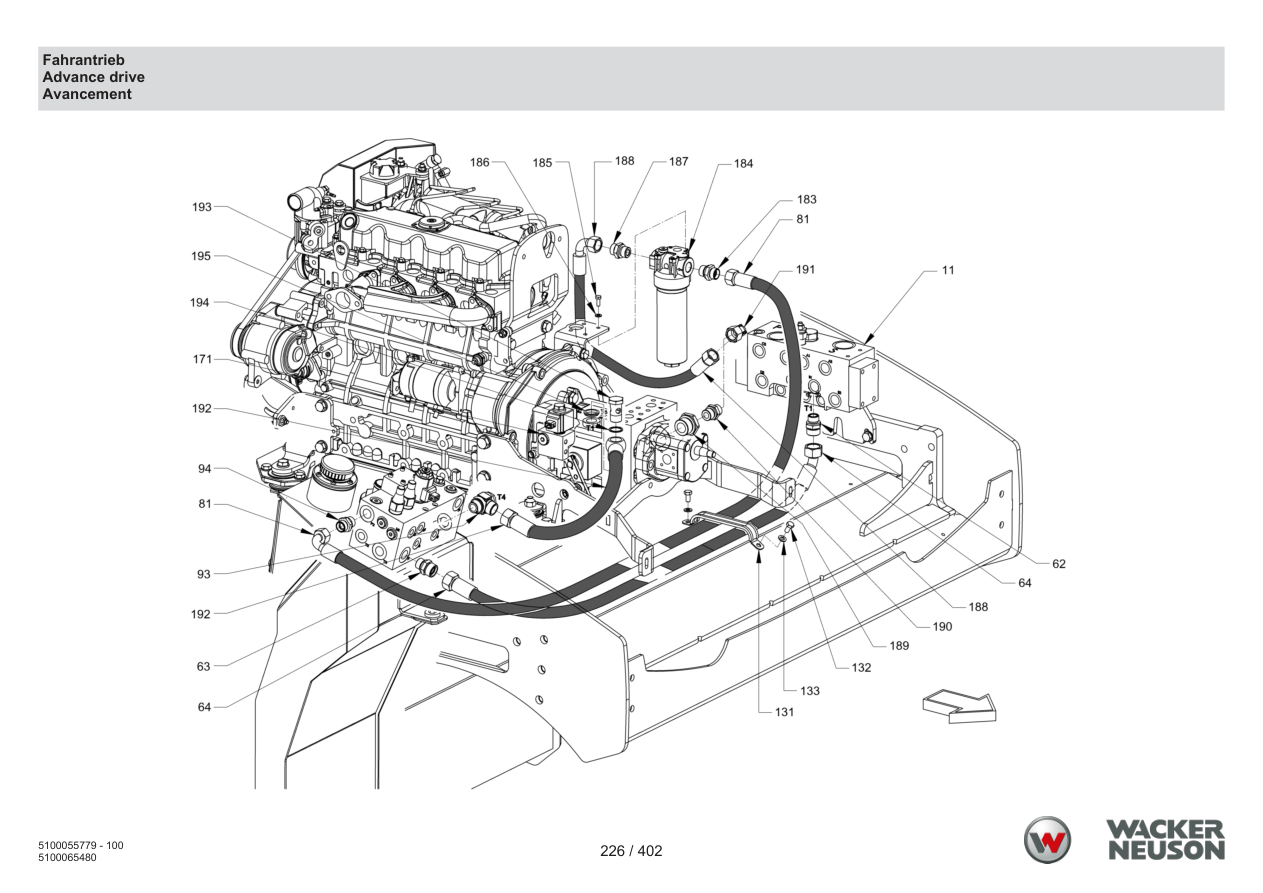 Wacker Neuson RD40-130 Roller Advance drive parts diagram