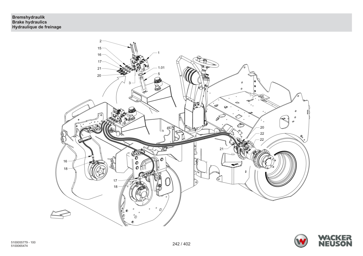 Wacker Neuson RD40-130 Roller Brake hydraulics parts diagram