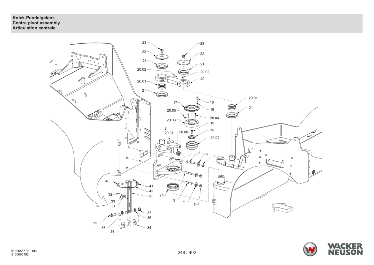 Wacker Neuson RD40-130 Roller Articulated pendulum joint parts diagram