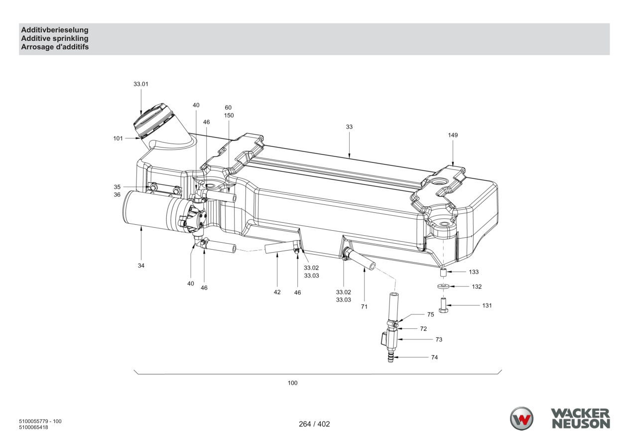 Wacker Neuson RD40-130 Roller Additive sprinkling parts diagram