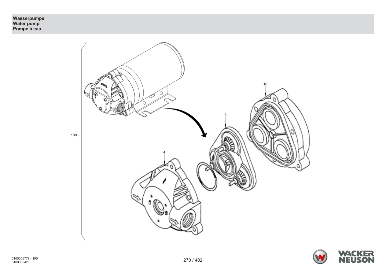 Wacker Neuson RD40-130 Roller Water pump parts diagram