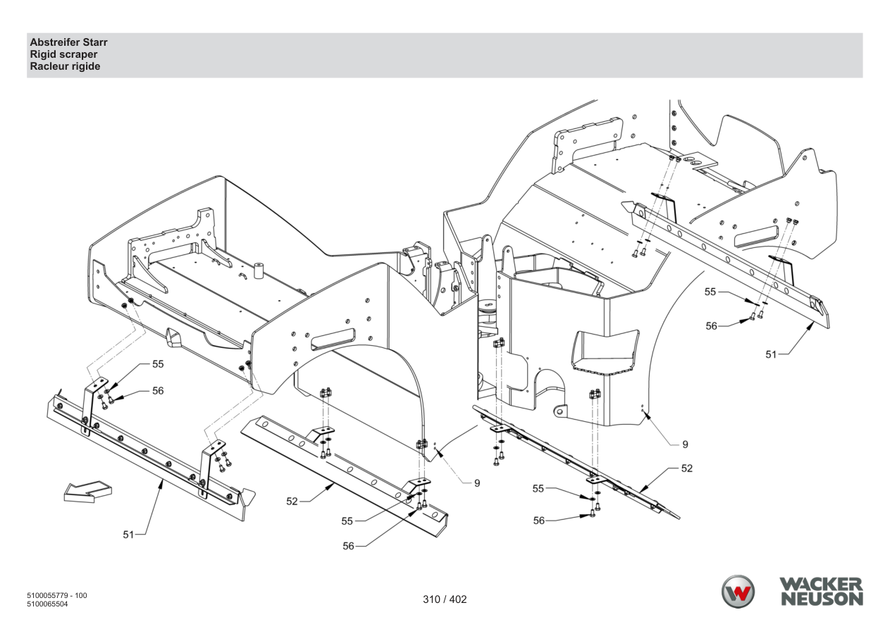 Wacker Neuson RD40-130 Roller Scraper rigid parts diagram