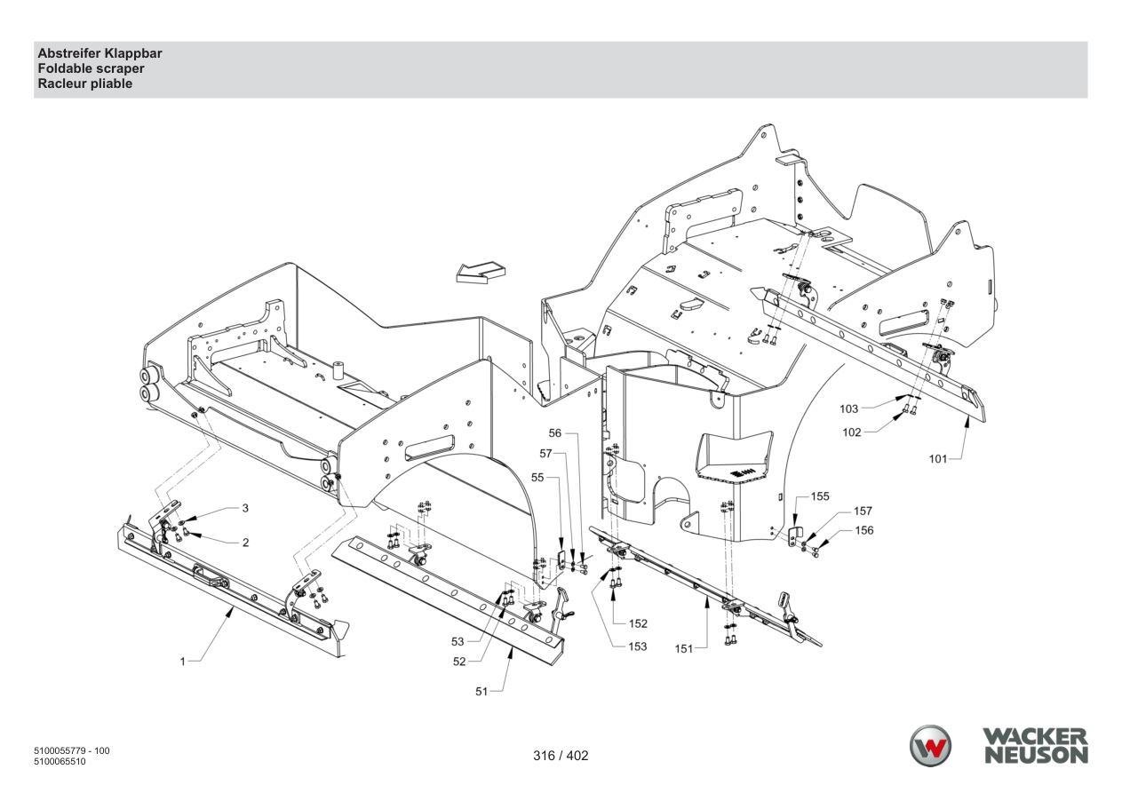 Wacker Neuson RD40-130 Roller Scraper foldable parts diagram