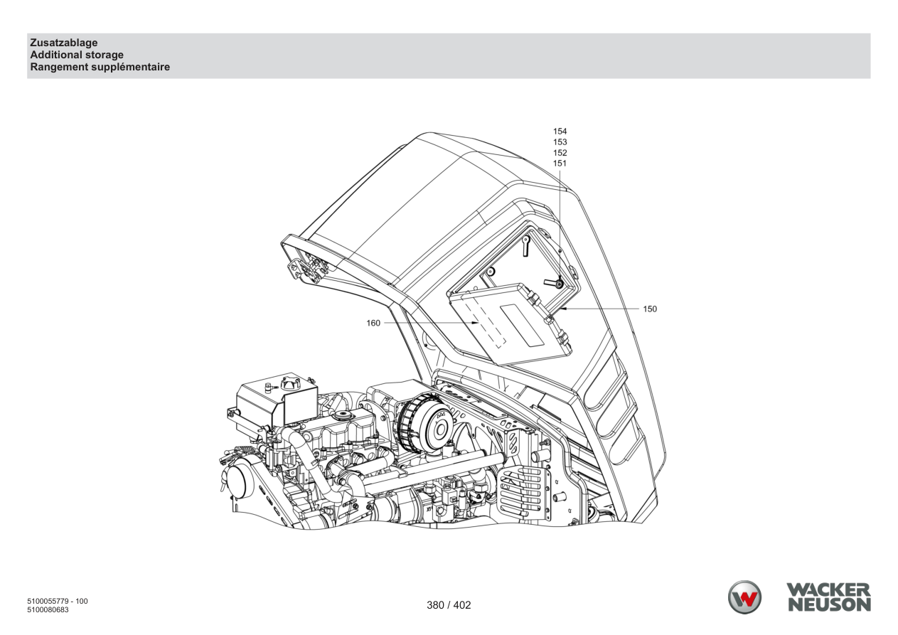 Wacker Neuson RD40-130 Roller Additional storage tray parts diagram
